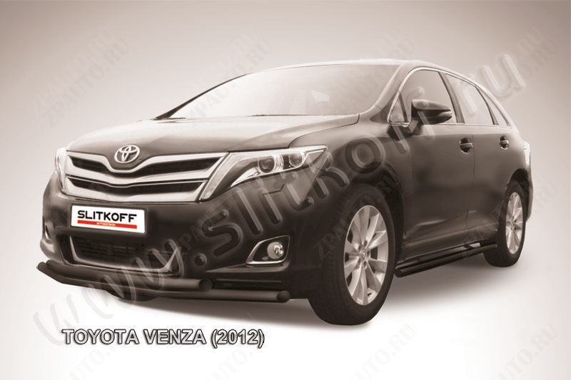 Защита переднего бампера d57+d57 двойная черная Toyota Venza (2012-2017) , Slitkoff, арт. TVEN003B