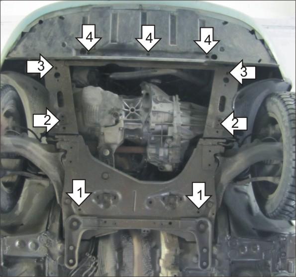 Защита стальная Мотодор (Двигатель, Коробка переключения передач), 2 мм, Сталь для Renault Grand Scénic II 2004-2006 арт. 01719