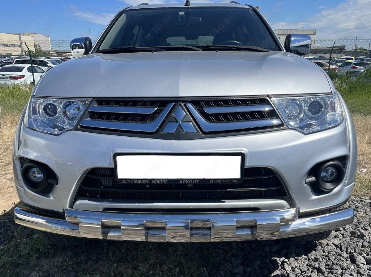 Защита переднего бампера двойная с перемычками для автомобиля Mitsubishi Pajero Sport 2008 арт. MSPS.08.75