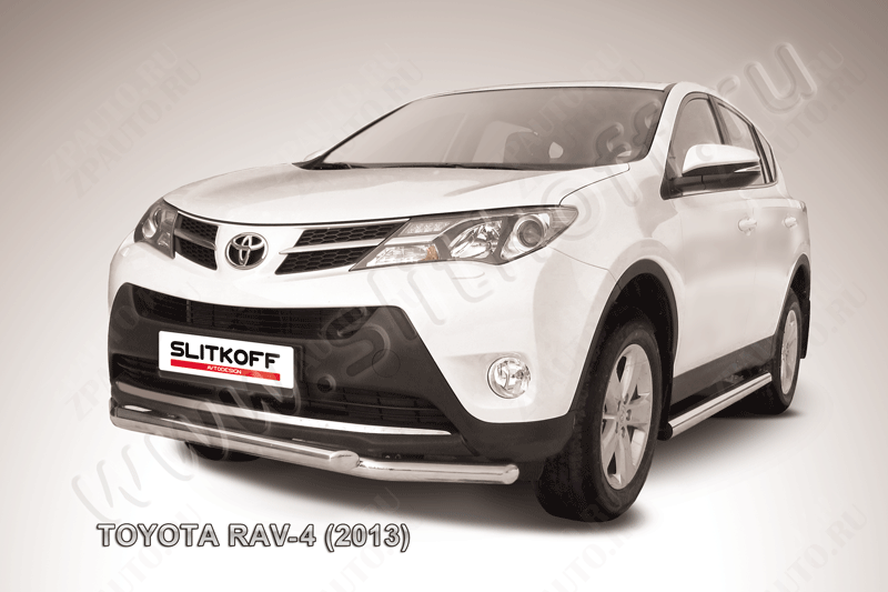 Защита переднего бампера d57+d57 двойная Toyota Rav-4 (2012-2015) Black Edition, Slitkoff, арт. TR413-003BE