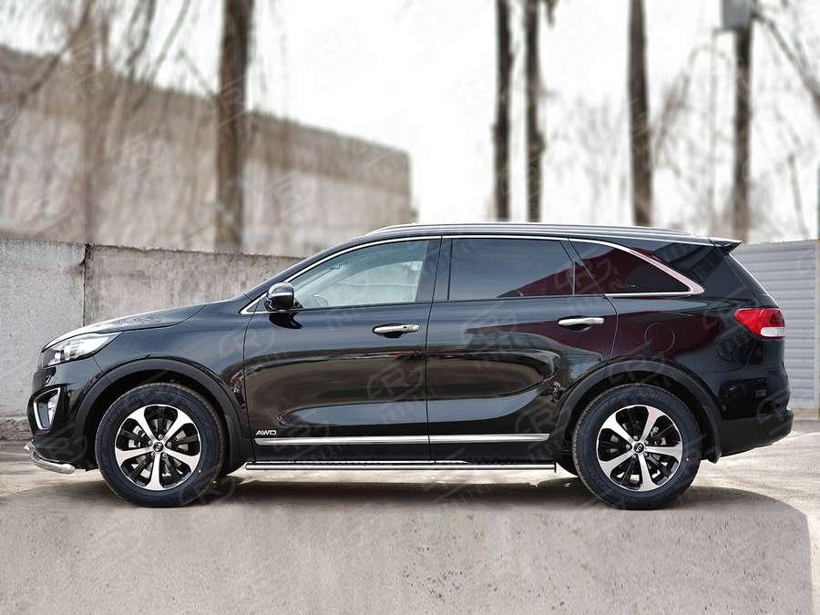 Пороги труба d75х42 овал с проступью KIA Sorento Prime CRDI 2015, Slitkoff KSPO-002212