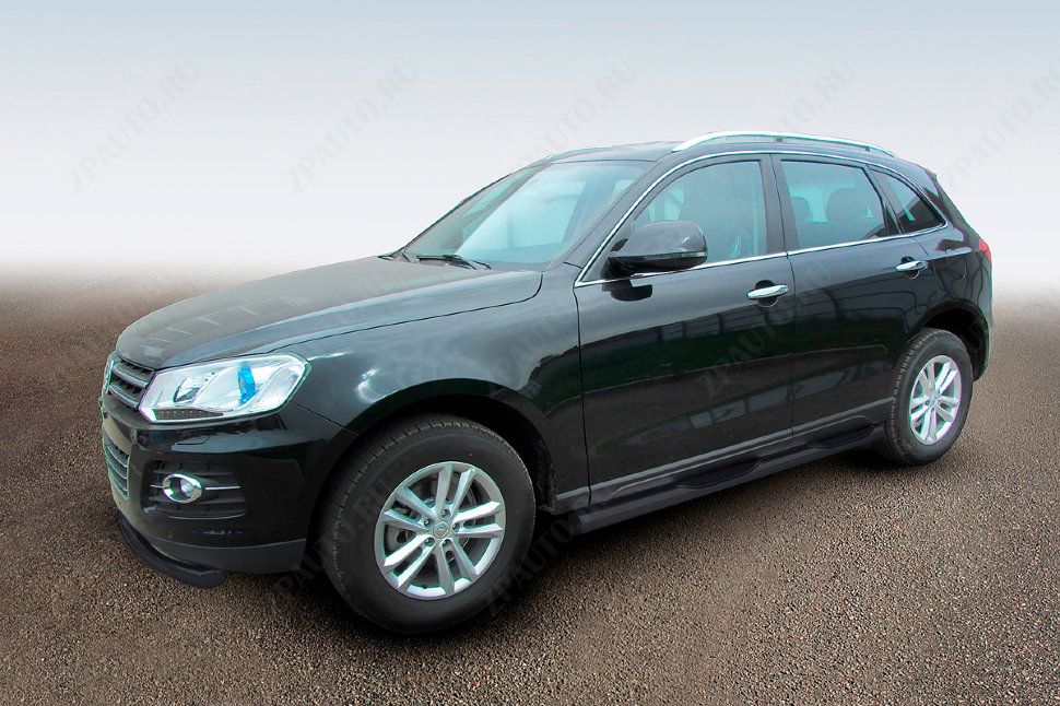 Защита порогов d76 с проступями черная Zotye T600 (2013-2023) , Slitkoff, арт. ZOT-003B