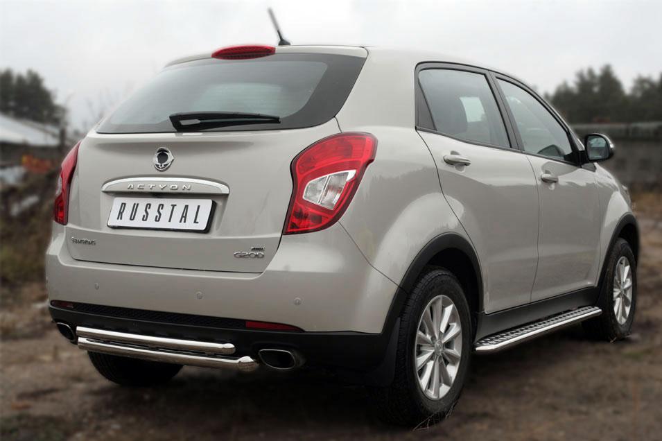 Защита заднего бампера d57/42 дуги для Ssang Yong Actyon 2014, Slitkoff SYAZ-001981