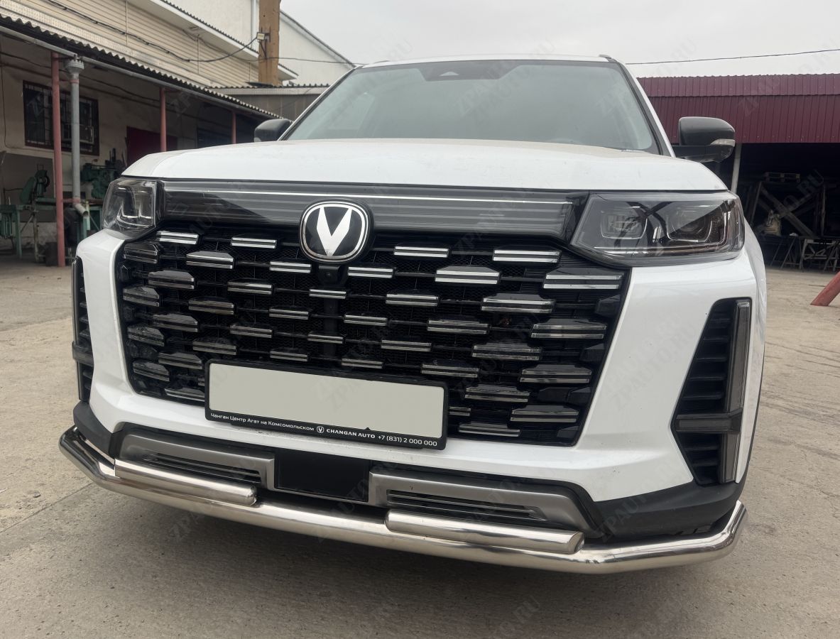 Защита переднего бампера двойная с подгибами для автомобиля Changan CS95 2023 арт. CGCS95.23.03-1