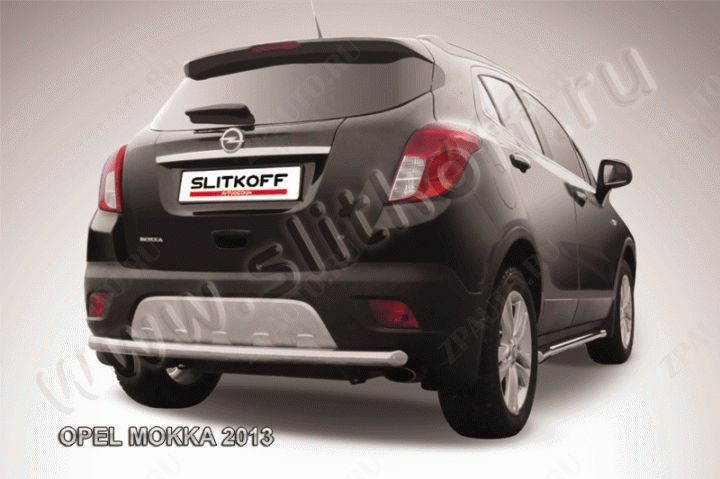 Защита заднего бампера d57 радиусная Opel Mokka (2012-2016) Black Edition, Slitkoff, арт. OPMOK13-011BE