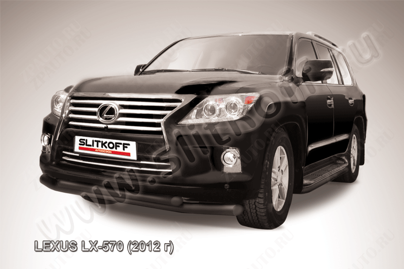 Защита переднего бампера d76+d57 двойная черная Lexus LX-570 (2012-2015) , Slitkoff, арт. LLX570-12-006B