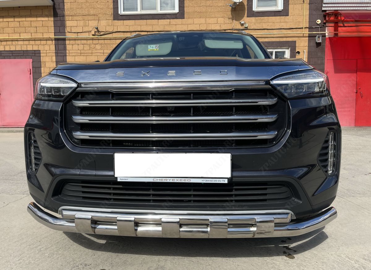Защита переднего бампера двойная с перемычками для автомобиля CHERY CheryExeed VX 2022 арт. CHEVX.22.75
