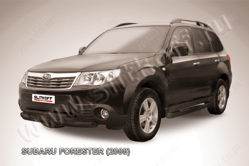 Защита переднего бампера d76+d57 двойная черная Subaru Forester (2007-2013) , Slitkoff, арт. SF009B