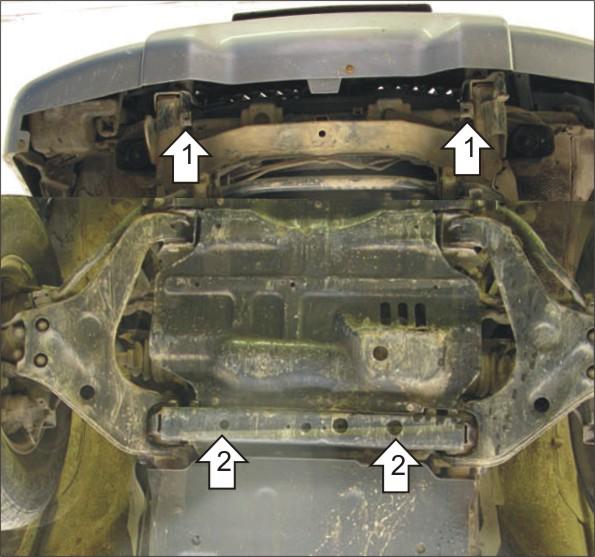Защита стальная Мотодор (Двигатель, Передний дифференциал), 3 мм, Сталь для Mitsubishi Pajero Sport 1997-2009 арт. 11304