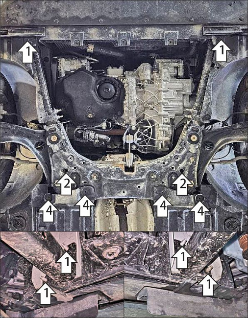 Защита стальная Мотодор (Двигатель, Коробка переключения передач), 2 мм,  Renault Samsung XM3  2020-2024 арт. 71711