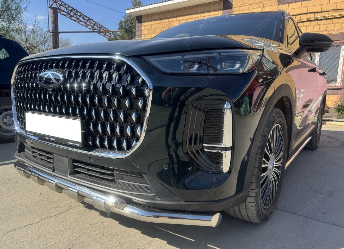 Защита переднего бампера двойная с перемычками для автомобиля Chery Tiggo 9 2024 арт. CHTG.9.24.75