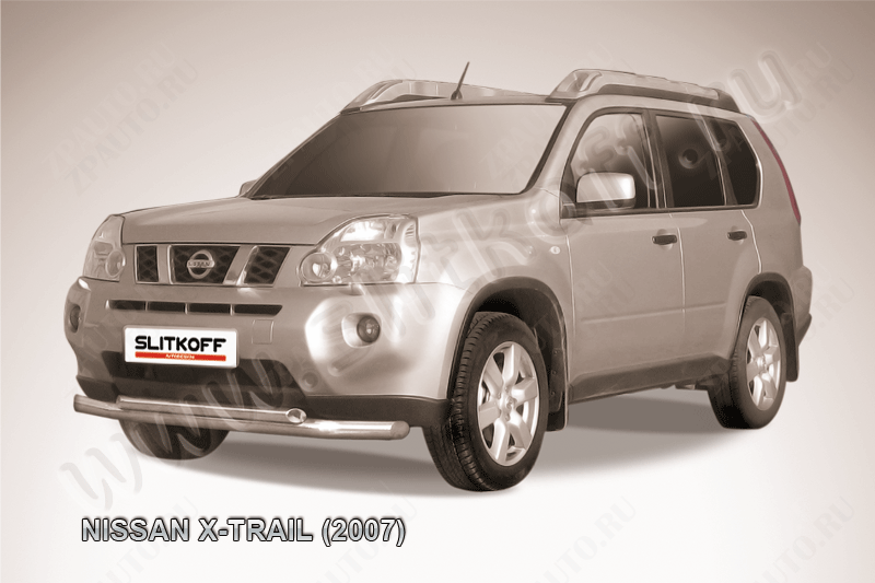 Защита переднего бампера d76+d57 двойная Nissan X-Trail (2007-2011) Black Edition, Slitkoff, арт. NXT005BE