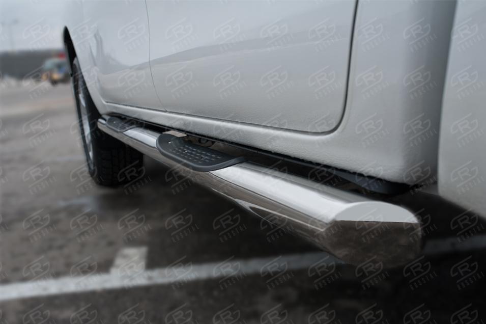 TOYOTA HILUX 2020- Пороги труба d76 с накладкой (вариант 1) THT-0035001