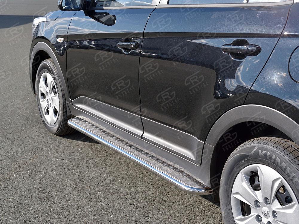 Пороги труба d42 с листом вариант 1 для Hyundai Creta 2016, Slitkoff HCRL-0024251