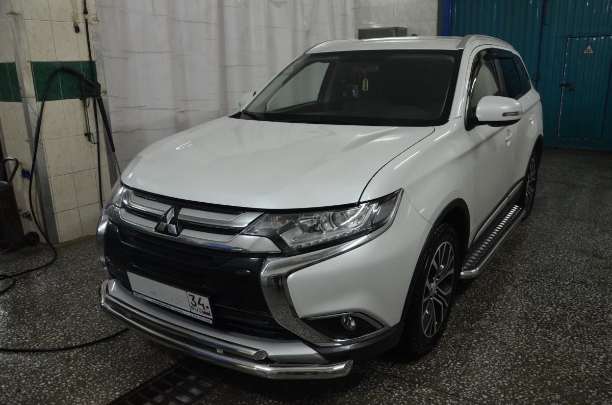 Защита переднего бампера двойная d60/42 для Mitsubishi Outlander 2015, MSO.15.04, Россия