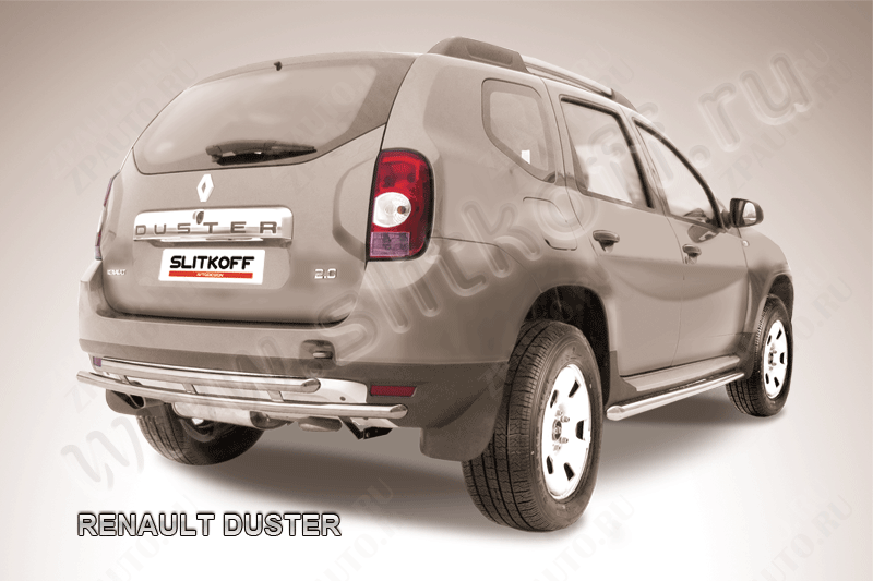 Защита заднего бампера d42+d42 двойная Renault Duster (2010-2015) , Slitkoff, арт. RD009