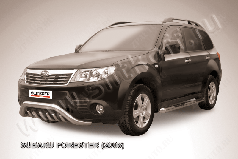 Кенгурятник d76 мини с защитой картера Subaru Forester (2007-2013) Black Edition, Slitkoff, арт. SF003BE