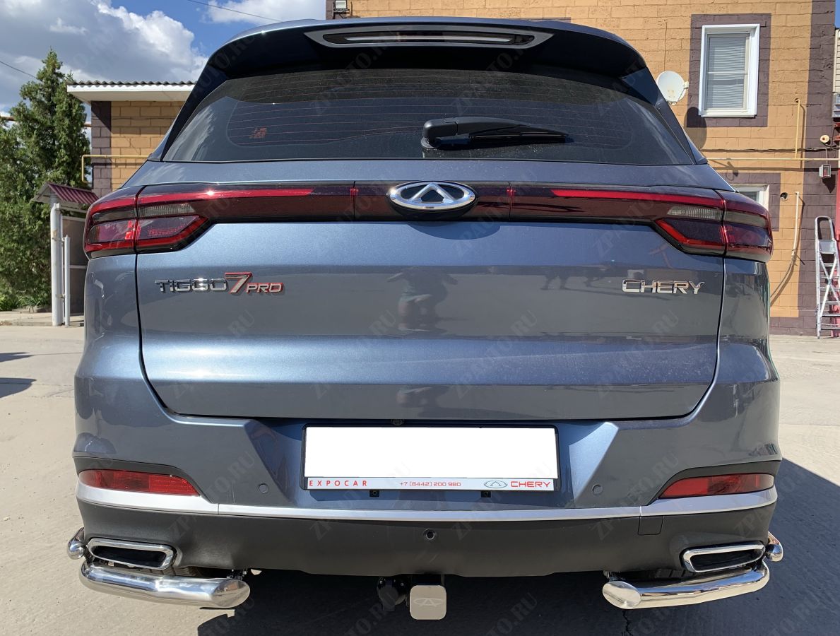 Защита заднего бампера угловая двойная для автомобиля Chery Tiggo 7 Pro 2021 арт. CTGP.7.21.19
