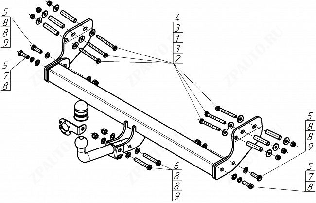 Фаркоп KGM Torres 2023-, тип шара A (оцинкованный), MOTODOR, арт. 92805-A