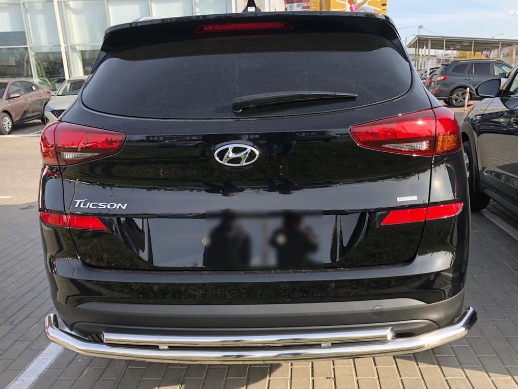 Защита заднего бампера двойная с двумя подгибами для автомобиля Hyundai Tucson арт. HTUC.18.11-1