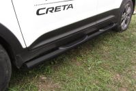 Защита порогов d76 с проступями черная Hyundai Creta 4WD (2016-2021) , Slitkoff, арт. HCRET4WD007B