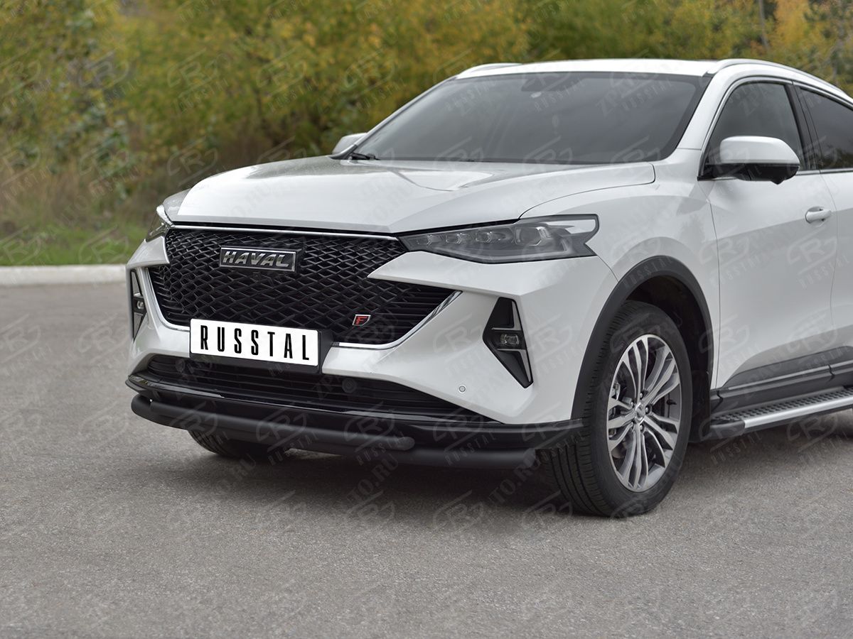 HAVAL F7X 4WD 2022- Защита переднего бампера d57 секции-d42 дуга black HF7XZ-004003CH