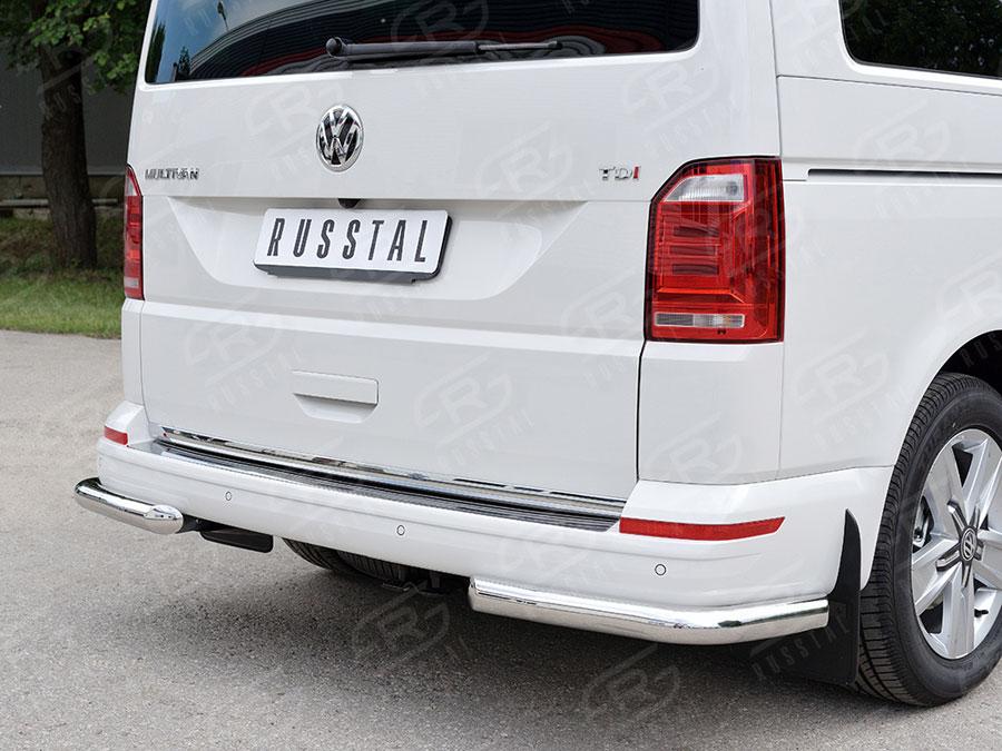 Защита заднего бампера уголки d63 Volkswagen Transporter T6 2015 Caravelle/Multivan короткая база, Руссталь VCTZ-002323
