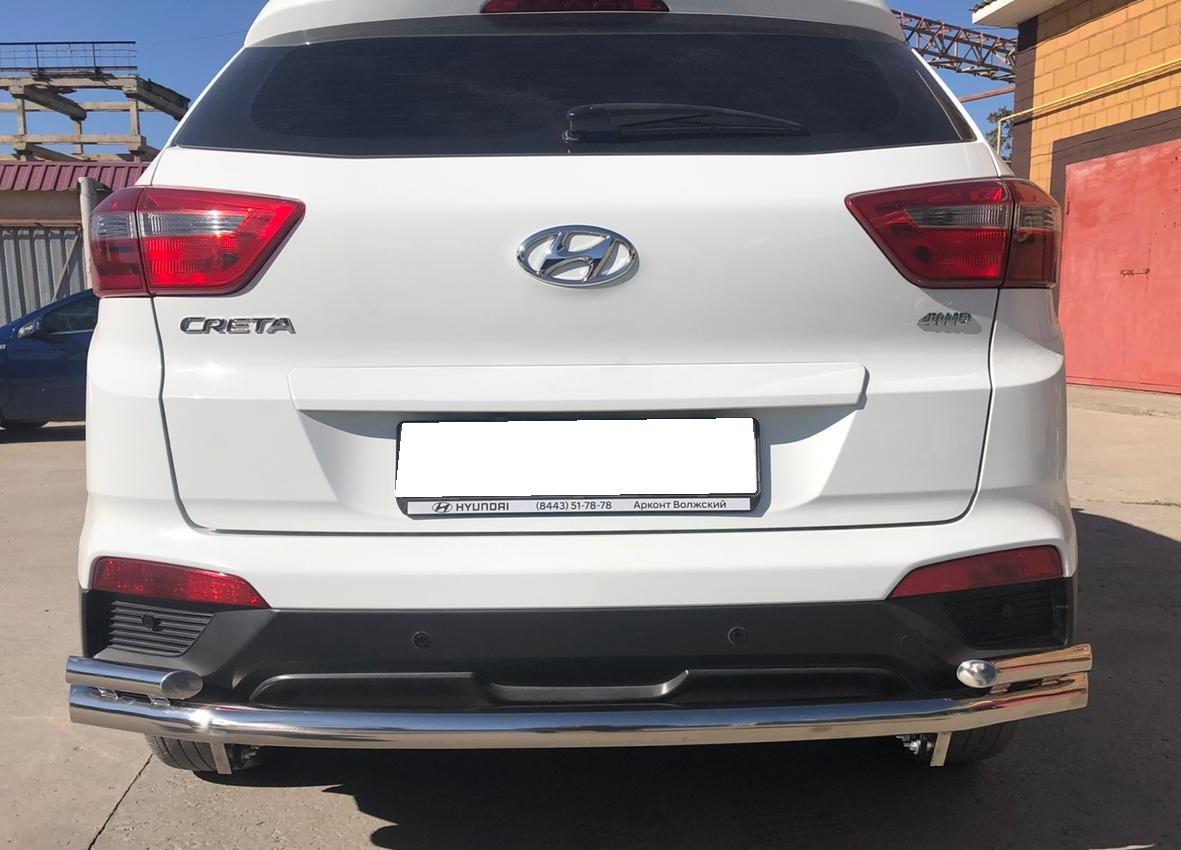 Защита заднего бампера  двойная для автомобиля Hyundai Creta арт. HYC.16.16-1