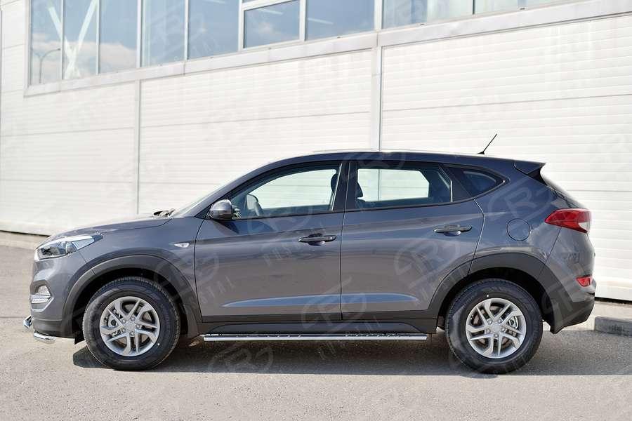 Пороги труба d75х42 овал с проступью Hyundai Tucson 2015, Slitkoff HTO-002236