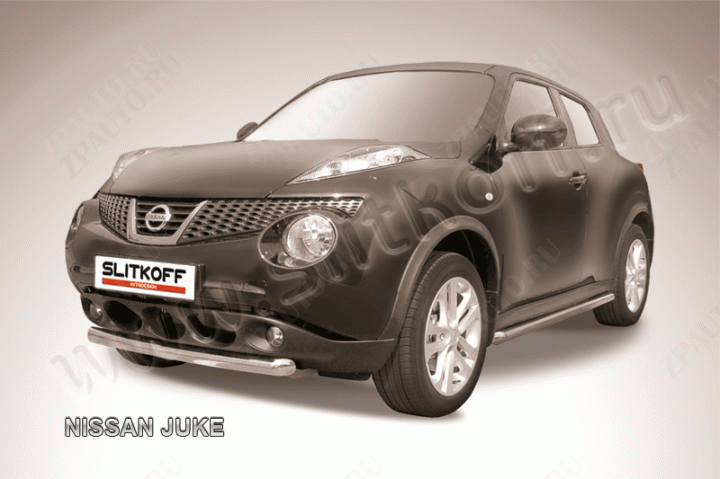 Защита переднего бампера d57 короткая Nissan Juke (2010-2014) Black Edition, Slitkoff, арт. NJ2WD-002BE