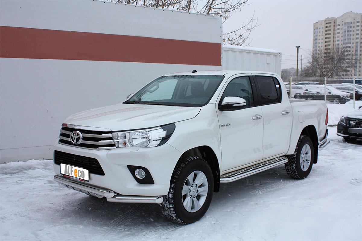 Пороги с площадкой D 60,3 (квинтет) для Toyota Hilux(Тойота Хайлюкс), ALFeco арт. TOYHIL-15.08