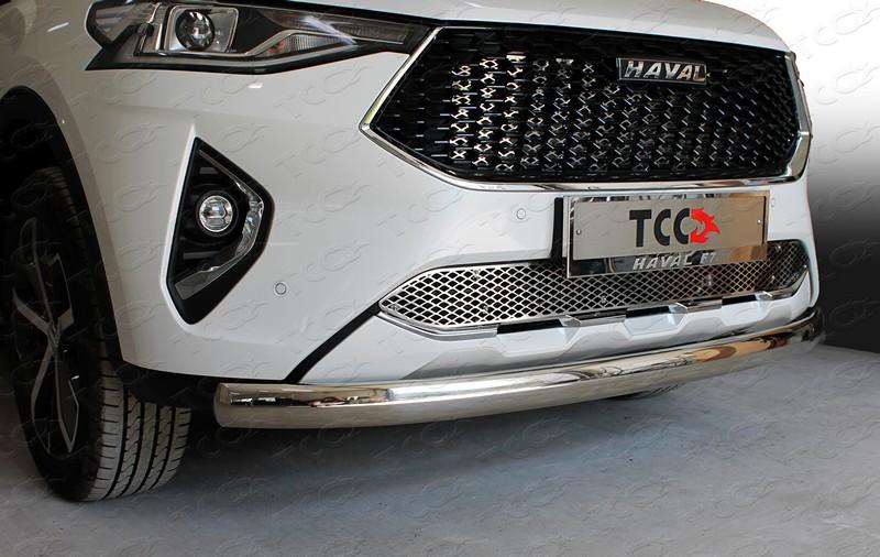 Защита передняя нижняя (овальная) 75х42 мм для автомобиля HAVAL F7 2019- (1,5 л., 4WD) TCC Тюнинг арт. HAVF719-22