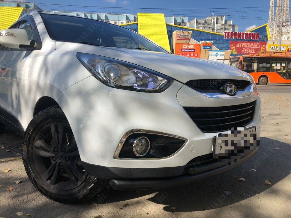 Защита переднего бампера d57+d42 двойная радиусная черная Hyundai ix-35 (2010-2015) , Slitkoff, арт. Hix35-003B