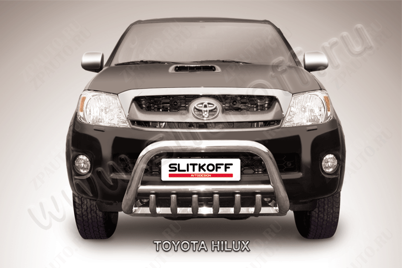 Кенгурятник d57 низкий с защитой картера Toyota Hilux (2004-2011) Black Edition, Slitkoff, арт. THL003BE