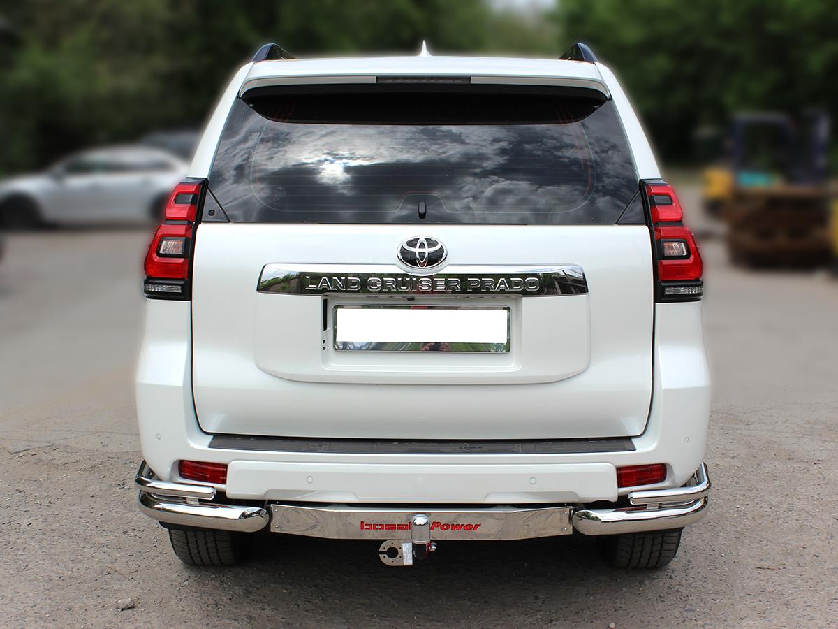 Защита заднего бампера "уголки" d-76+43 (под фаркоп BOZAL и LEADER) для автомобиля Toyota Land Cruiser Prado 150 2017-наст.вр., Технотек, арт. LCPR17_3.1.1