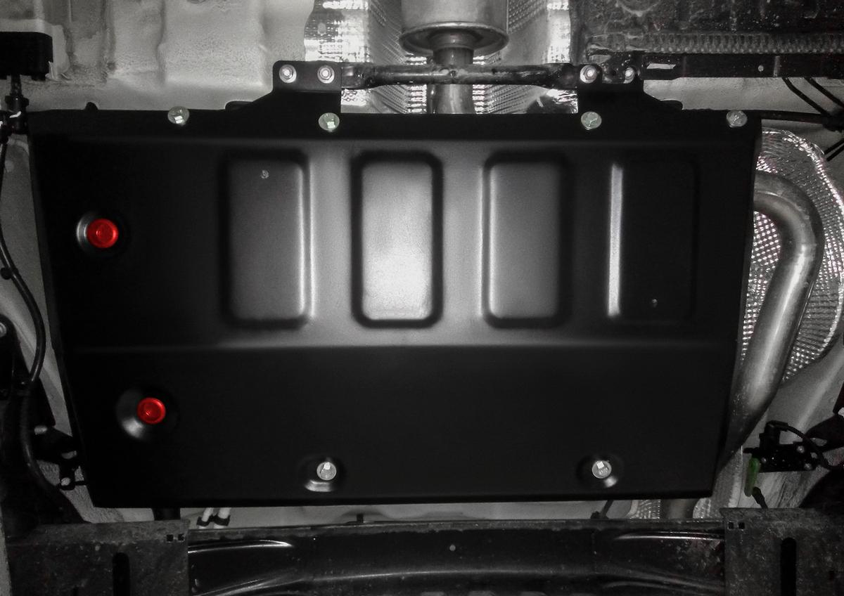 Защита топливного бака АвтоБроня для Volkswagen Taos (V - 1.4 (150 л.с.)) FWD 2021-н.в., штампованная, сталь 1.8 мм, с крепежом, 111.05126.1