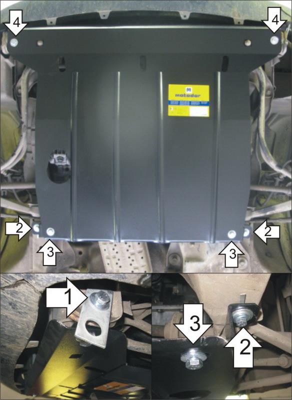 Защита стальная Мотодор (Двигатель, Коробка переключения передач), 2 мм, Сталь для KIA Rio 2000-2005 арт. 01006