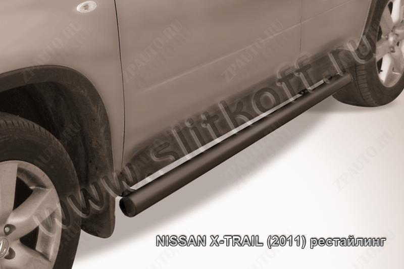 Защита порогов d76 труба черная Nissan X-Trail (2011-2015) , Slitkoff, арт. NXT11-006B