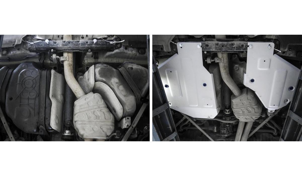 Защита топливного бака Rival для Audi Q7 II 2015-2020, штампованная, алюминий 4 мм, с крепежом, 2 части, 333.0352.1