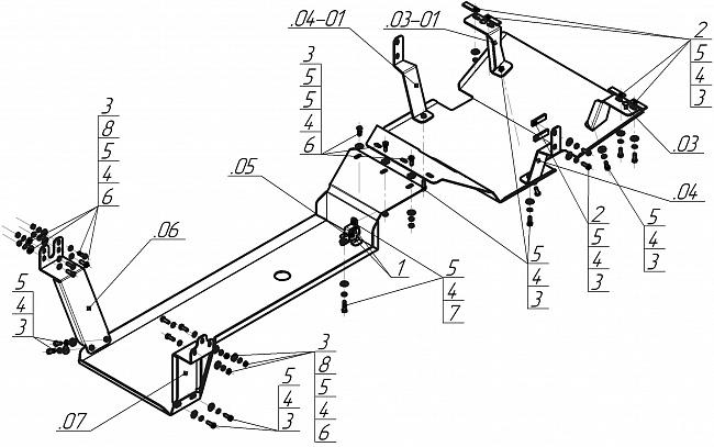 Защиты Грузовые Motodor (Радиатор, Двигатель, Коробка переключения передач, Раздаточная коробка), 3 мм, сталь для Isuzu NPS 75 2020- арт. 26417