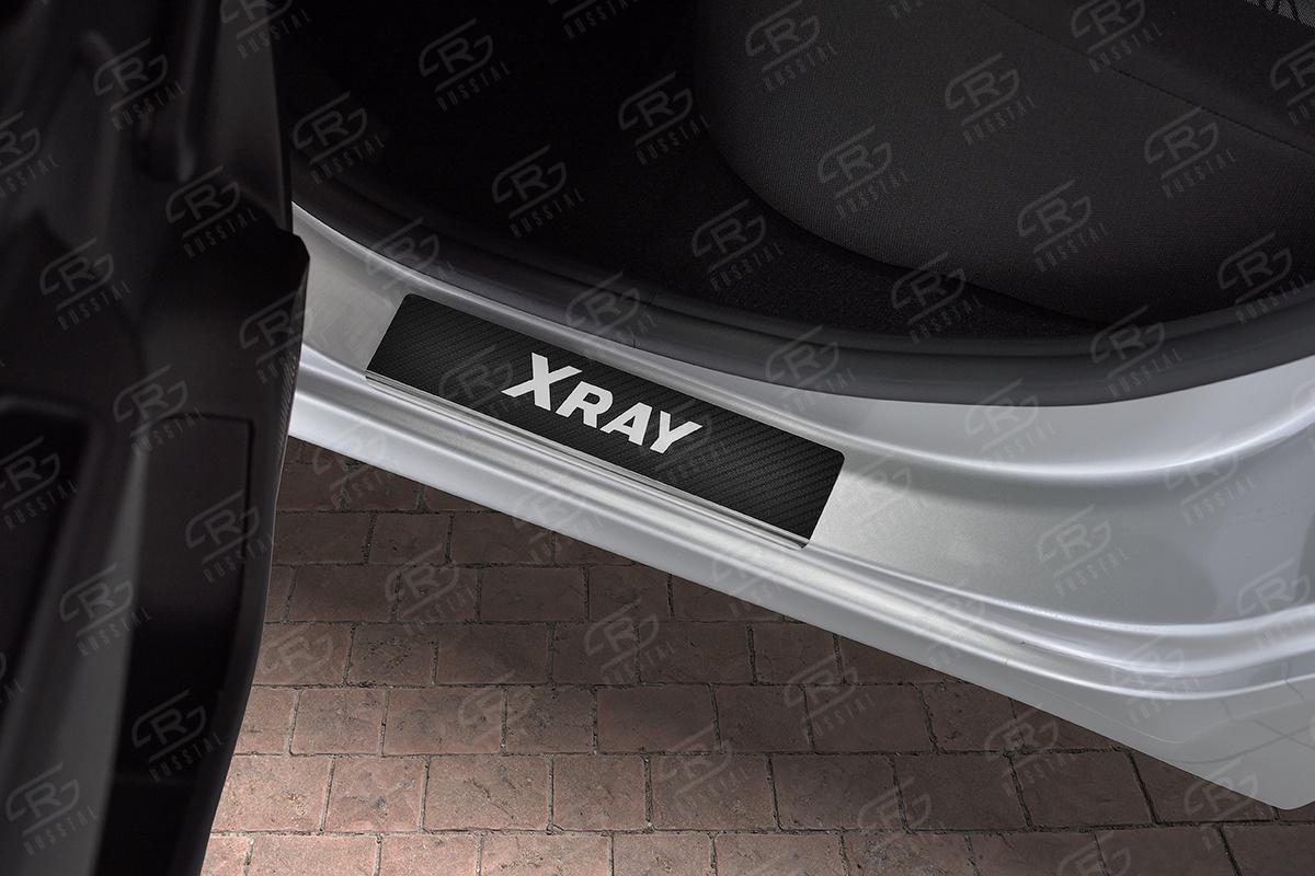 Накладки на пороги RUSSTAL (нерж., карбон, надпись) LDXRY15-06 для автомобиля LADA (ВАЗ) XRAY 2015-, Slitkoff