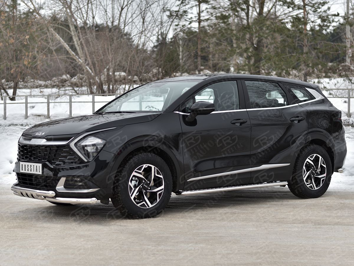 KIA SPORTAGE 2021- Защита переднего бампера d57 секции-d57 уголки+клыки (NOT STYLE AND X-LINE) KSZ-004029