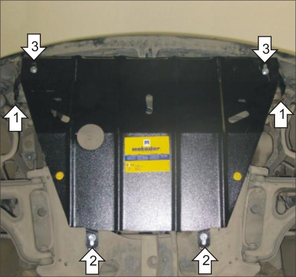 Защита стальная Мотодор (Двигатель, Коробка переключения передач), 2 мм, Сталь для Renault Twingo 1993-2000 арт. 01706