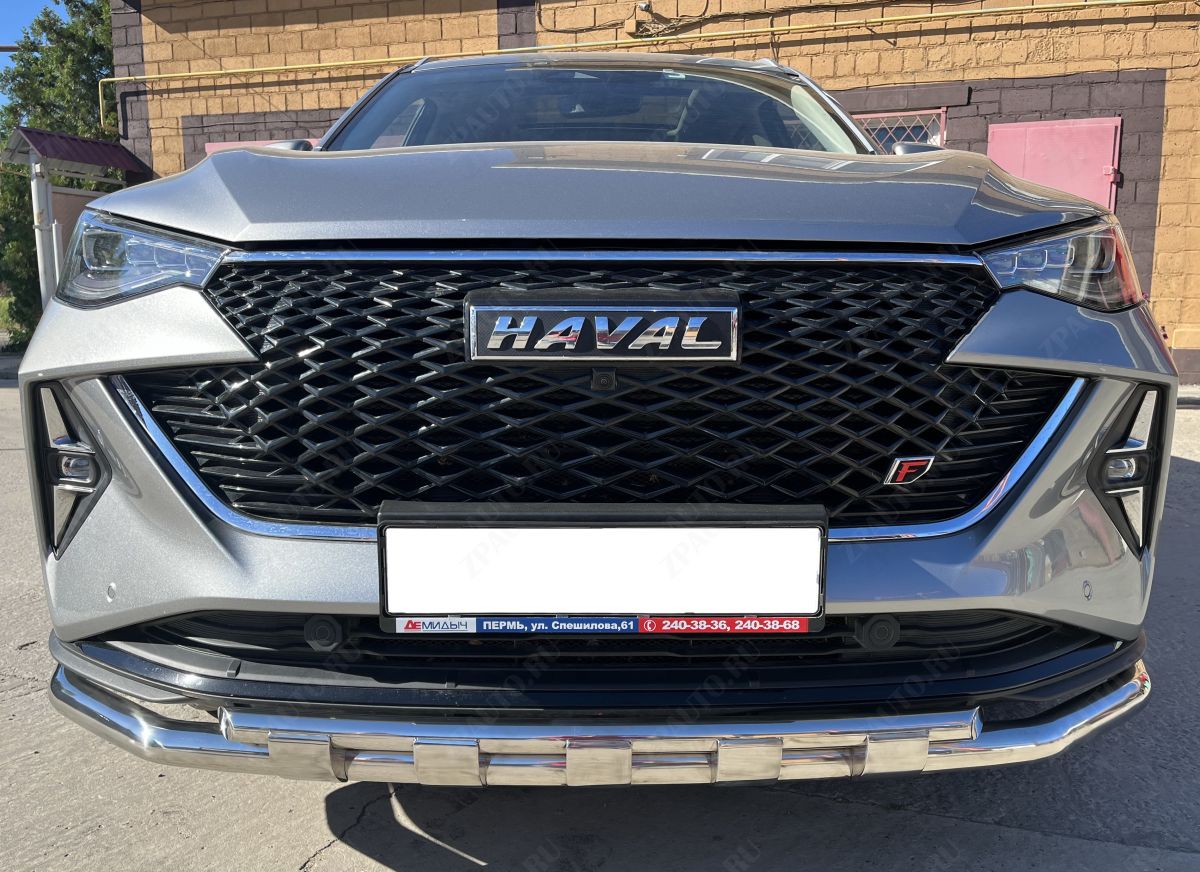 Защита передего бампера с перемычками с подгибами для автомобиля HAVAL F7 2022 Рестрайлинг арт. GWF7.22.75-1