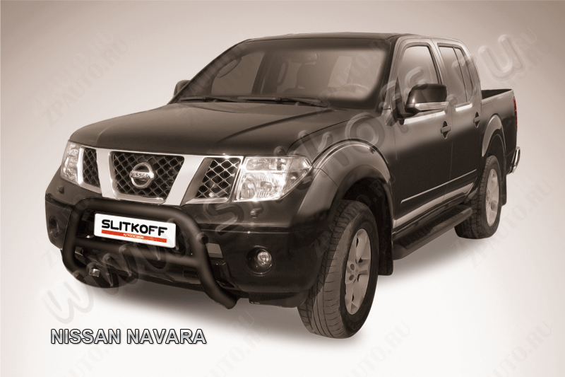 Кенгурятник d76 низкий черный Nissan Navara (2004-2015) , Slitkoff, арт. NIN004B
