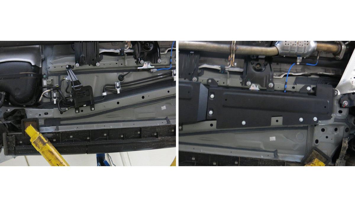 Защита топливных трубок АвтоБроня для Mazda CX-5 I рестайлинг (V - 2.0; 2.5) 4WD 2015-2017, штампованная, сталь 1.8 мм, с крепежом, 111.03820.1