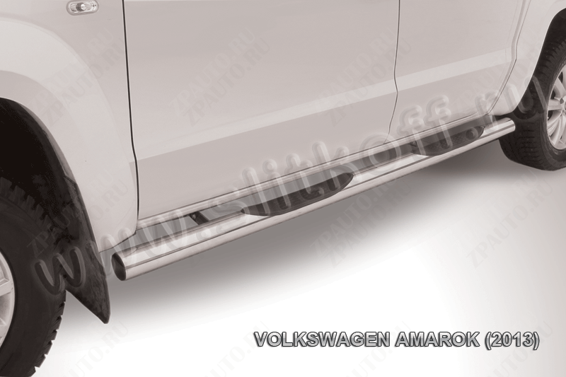 Защита порогов d76 с проступями Volkswagen Amarok (2010-2016) Black Edition, Slitkoff, арт. VWAM13-008BE