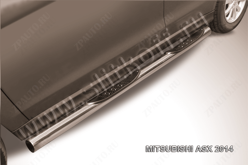Защита порогов d76 с проступями Mitsubishi ASX (2012-2016) Black Edition, Slitkoff, арт. MAS14-008BE