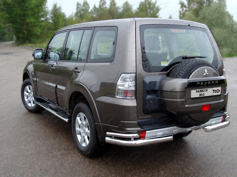 Защита задняя (уголки двойные) 76,1/42,4 мм для автомобиля Mitsubishi Pajero IV 2011-2014, TCC Тюнинг MITPAJ413-09