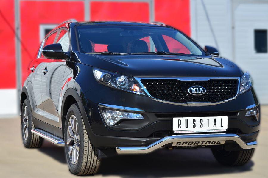 Пороги труба d42 с листом для KIA Sportage 2010-2015, Slitkoff KSGL-001677